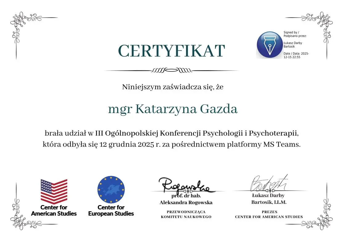 Certyfikat Psychologiczny 9